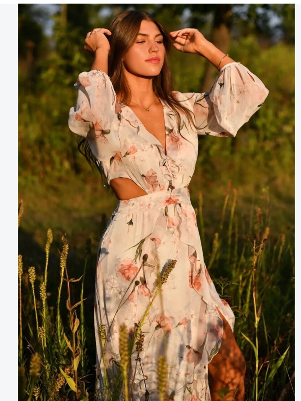 Zara NWT Floral Cut-Out Ruffle Dress Cream Multicoloured 8957/218